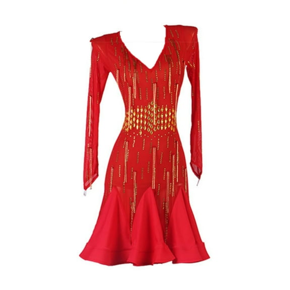 Latin Dance Competition Dress for Women Mesh Ballroom Dance Costume with Applique For Cha Cha
