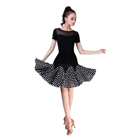 Latin Dance Dress Female Sexy Suit Summer Splicing Performance Dance Training Skirt Short Sleeves Line Clothing
