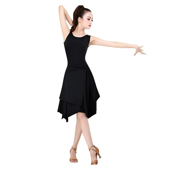 Latin Dance Dress Slip Skirt Sleeveless Slim-fit Art Test Dance Training Dress Female Adult Dancing Clothes black Sexy Skirt