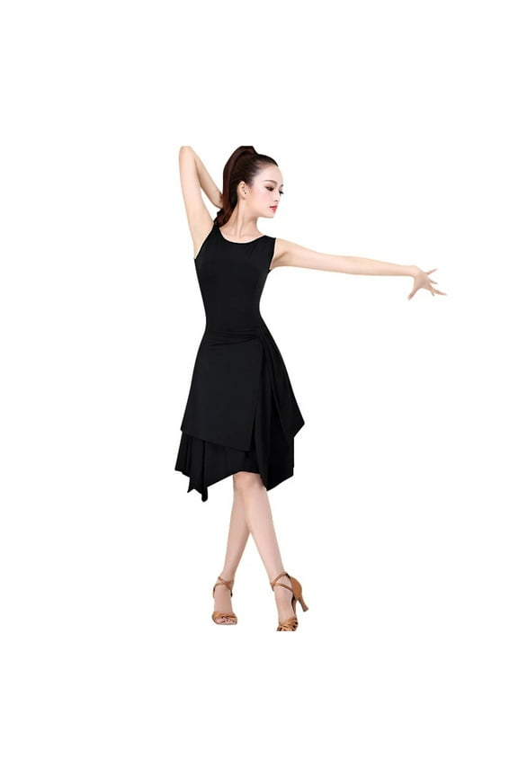 Latin Dance Dress Slip Skirt Sleeveless Slim-fit Art Test Dance Training Dress Female Adult Dancing Clothes black Sexy Skirt
