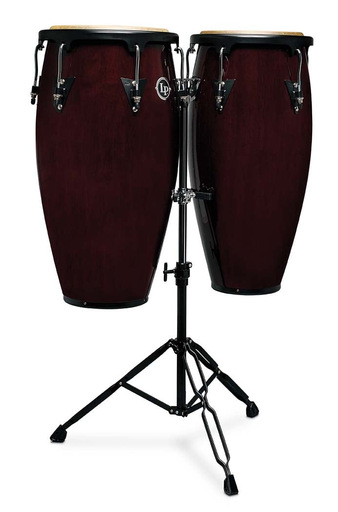 LP Aspire Wood Congas 11" & 12" Set With Double Stand, Dark Wood/Black
