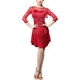 thumbnail image 1 of Latin Quickstep Rumba Samba Tango Dance Performance Practice Dresses Mesh Yoke Sheer Sleeve Rhinestone Ruffle, 1 of 6