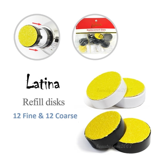 Latina Foot Pro Electric File Replacement Disks 12 Coarse & 12 Fine Fit Tip 2 Toe