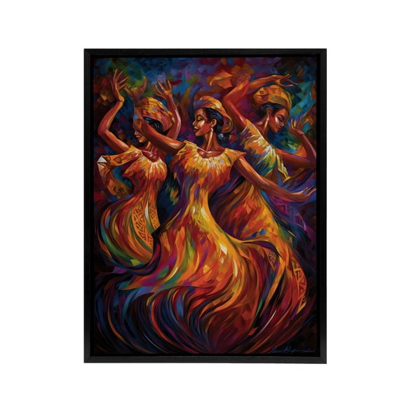 Latino Salsa Music Dance Colourful Black Framed Canvas Abstract Art Print 24X32"