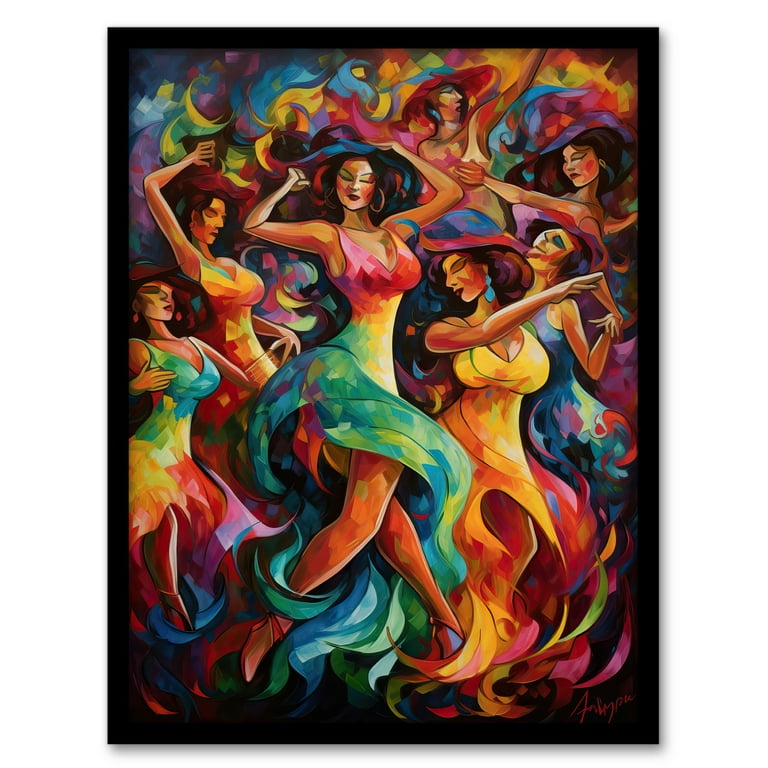 Latino South America Colourful Bright Bold Painting Rhythm Body Energy  Theatre Arts Artwork Artwork Framed Wall Art Print A4 