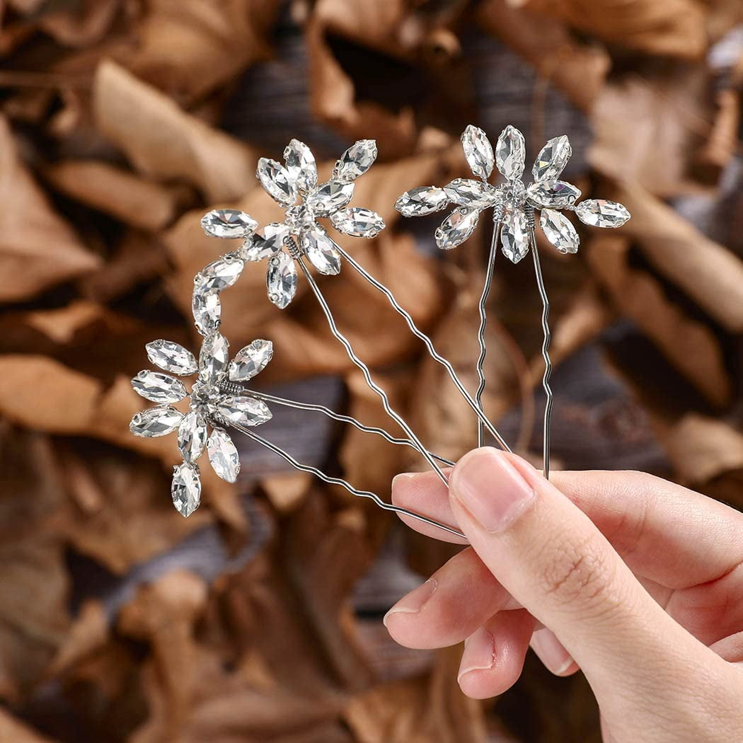 Pearl Bride Wedding Hair Pins Leaf Bridal Head Piece Flower Hair Accessories  for Women and Girls (Pack of 3) (Gold) 