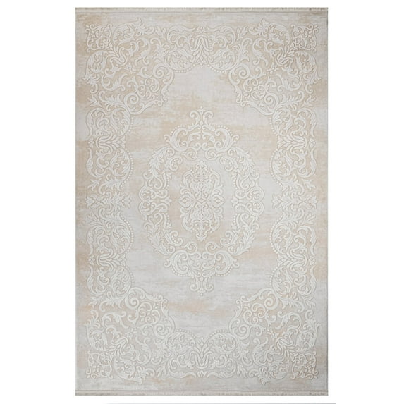 Latisha Cream Oriental Acrylic Area Rugs for Living Room Jacquard Textured Modern Rugs Soft Geometric Rug for Bedroom Washable Rug Non-Slip Bohemian Carpet Perfect for Dining Room Office Beige