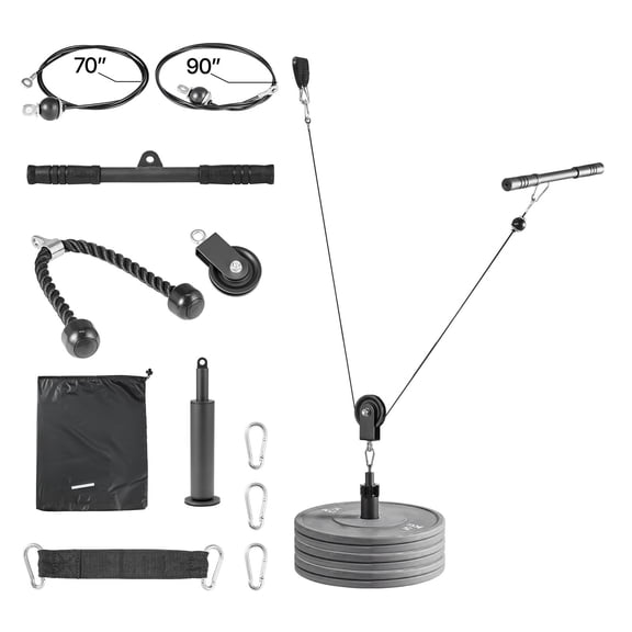 Latissimus Lift Pulley System Gym Rack Attachment, 2 Steel Cables with Short Rod and Double Grips, Cable Machine for Biceps Shoulder, Capacity 280 lbs