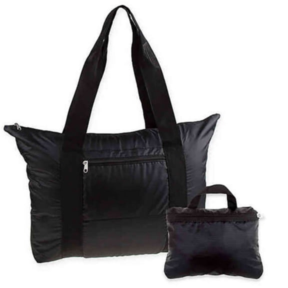 Latitude 40 N Folding Tote Bag Purse for Women, Durable Compact Travel Bag, Black