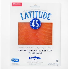 Latitude 45 Cold Smoked Atlantic Salmon, 4 oz. Serving size 2 oz, 2 Servings per Container