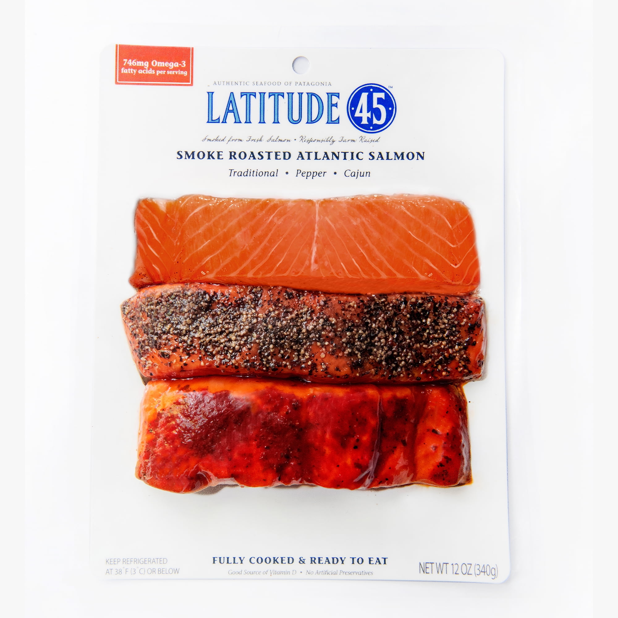 Latitude 45 Smoke Roasted Atlantic Salmon 12oz, 6 Servings per Package, Serving Size 2 oz