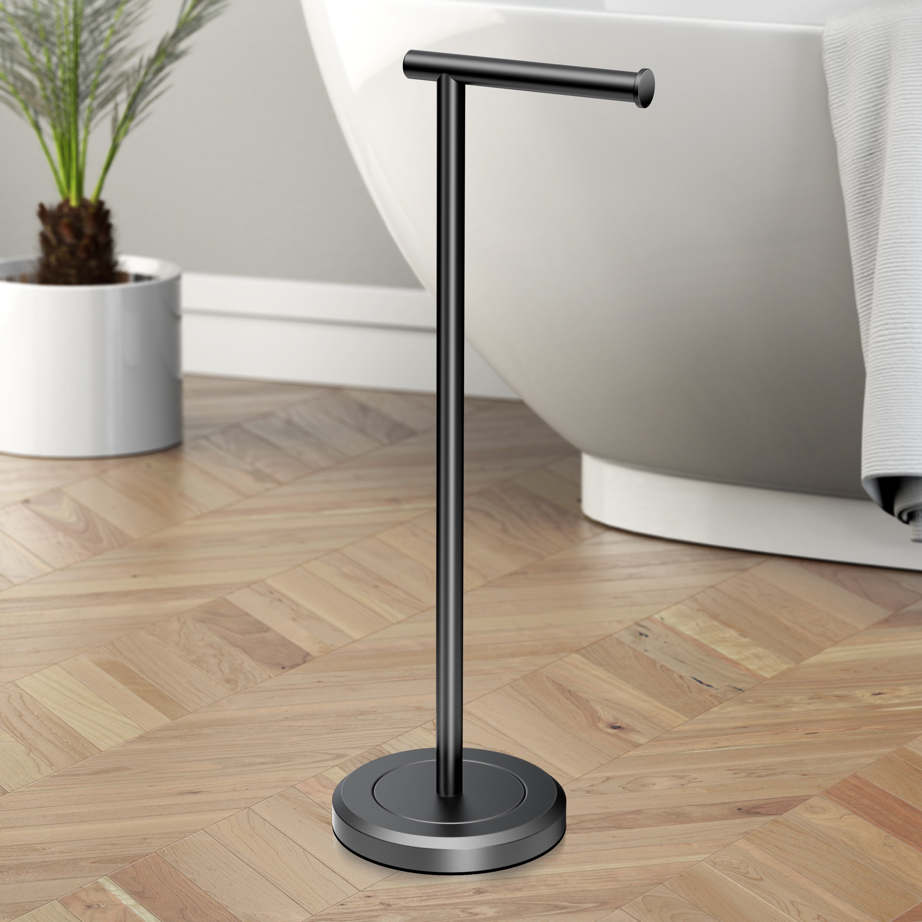 Latitude Matte Black Freestanding Toilet Paper Holder with Weighted Base