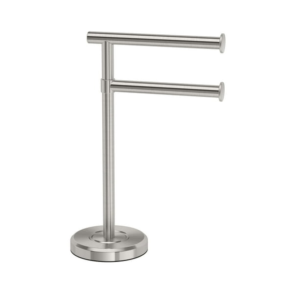 Gatco 1472SN Countertop 2-Arm Pivot Finger Towel Holder Stand, Satin Nickel