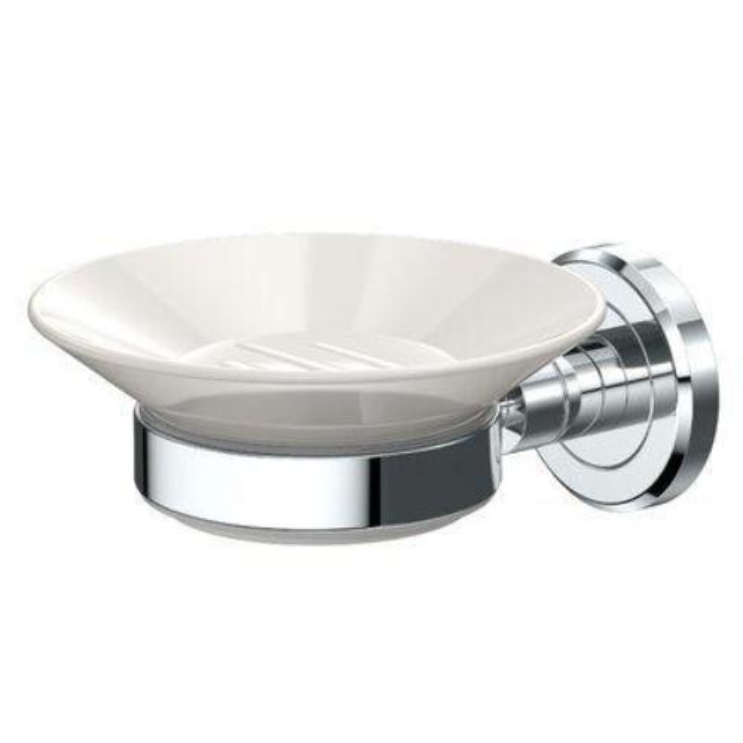 Chrome and White Ceramic Wall Mounted Soap Dish