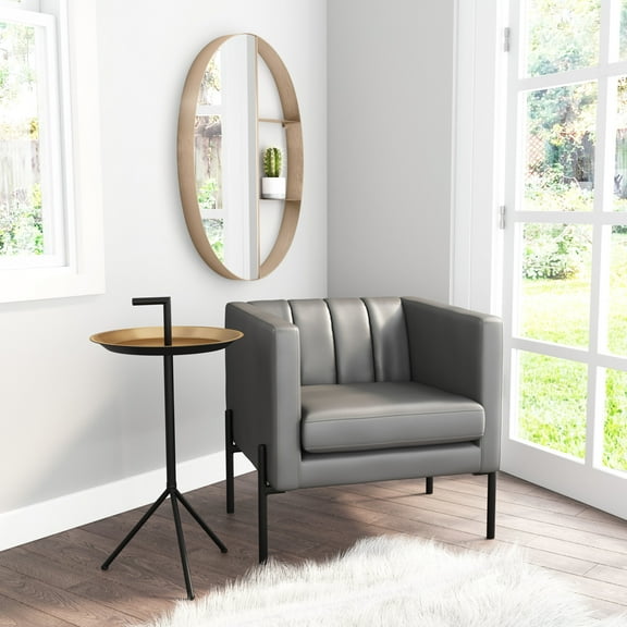 Latitude Oval Shelf Mirror Antique Bronze Wall Decor, Modern Style, Hangs vertically only, Steel, Decor Mirrors