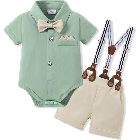 Latnnut Baby Boy Clothes Suits Short Sleeve Top+Bowtie+Suspender Shorts Summer Infant Gentleman Birthday Outfits