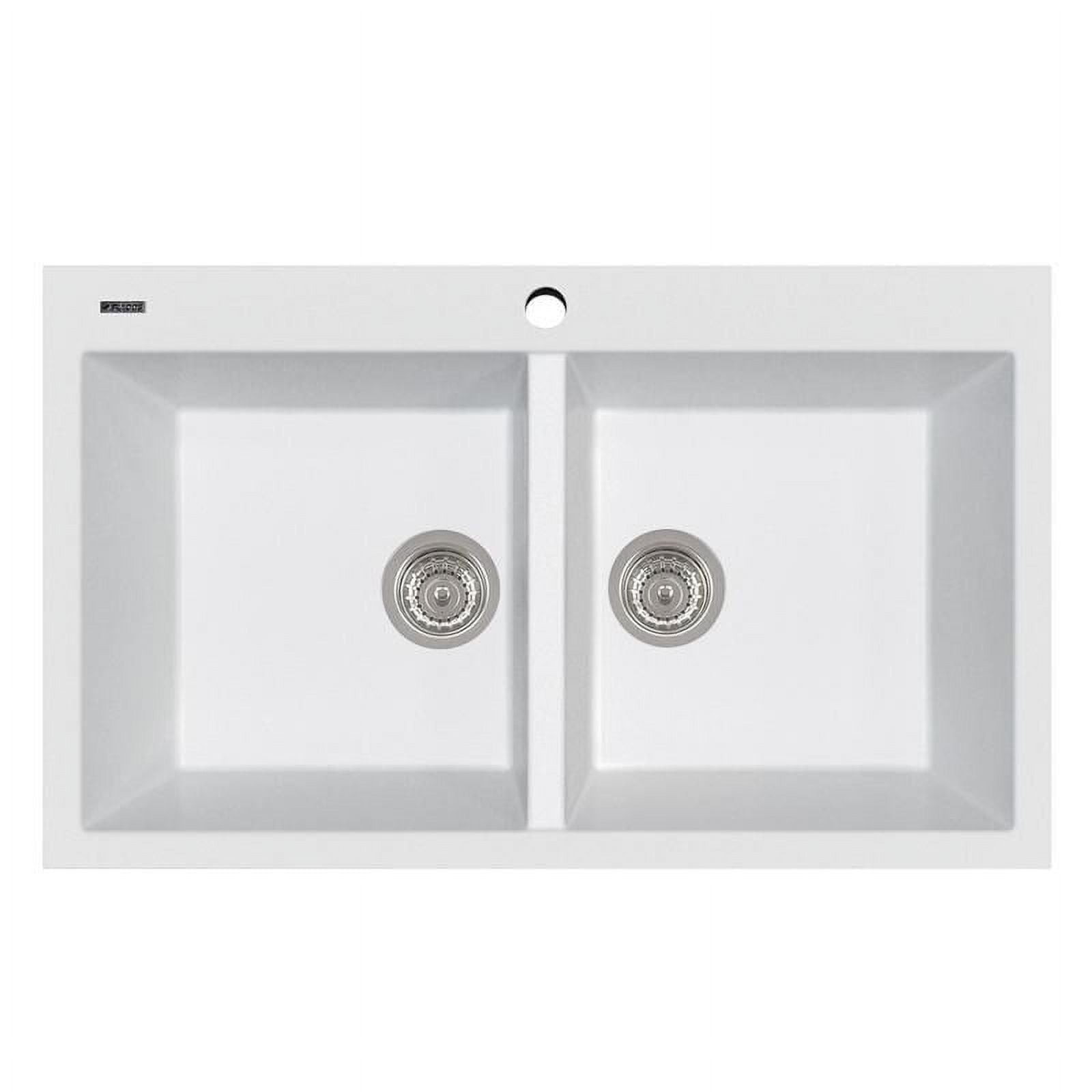 Milk White Granite Double Basin Drop-In Kitchen Sink, 34 in