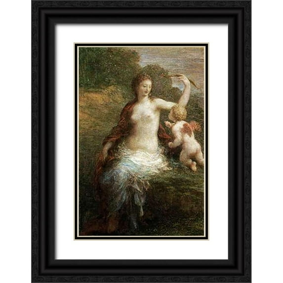 Latour, Henri Fantin 13x18 Black Ornate Wood Framed with Double Matting Museum Art Print Titled - Love Disarmed