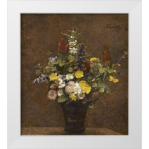Latour, Henri Fantin 20x22 White Modern Wood Framed Museum Art Print Titled - Wild Flowers