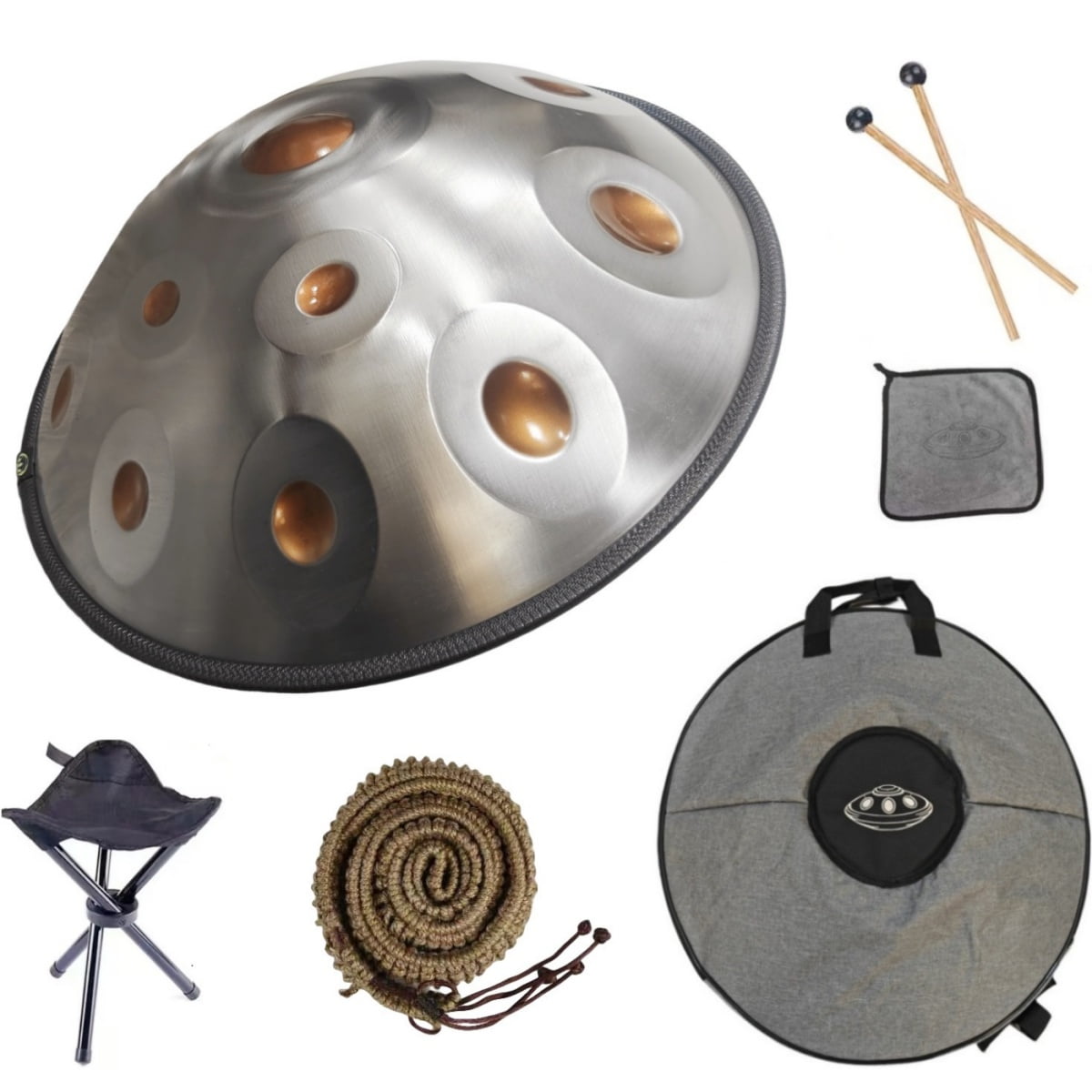 Latourreg 440HZ 22 Inch 12 Notes Ash-gold Handpan Drum D Minor Steel Tongue Drum with Soft Bag