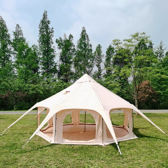Latourreg Glamping  15FT Bell Tent 4.6m Yurt Tent with Stove Jack, Zipped Removable Floor for Family Camping