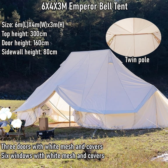 Latourreg Glamping Luxury Cotton Canvas 20ft x13ftx10ft Emperor Bell Tent Beige Canvas Yurt With Twin Pole For  8-12 Person