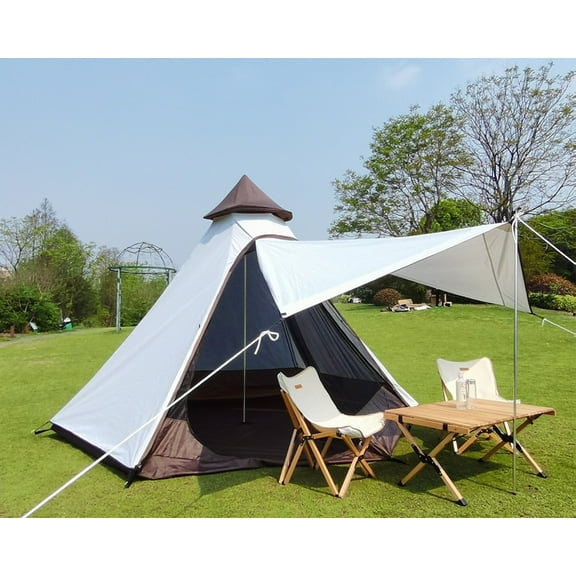 Latourreg Outdoor Large Double Layers White Waterproof Pyramid Camping Tipi Tent for 3-4 Person