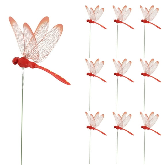 Latrodar 10PCS Dragonflies Garden Pole Decorative Garden Flowers Potted Ornaments Artificial DragonflyStakes Indoor Outdoor Yard Garden Flower Pot Decoration R