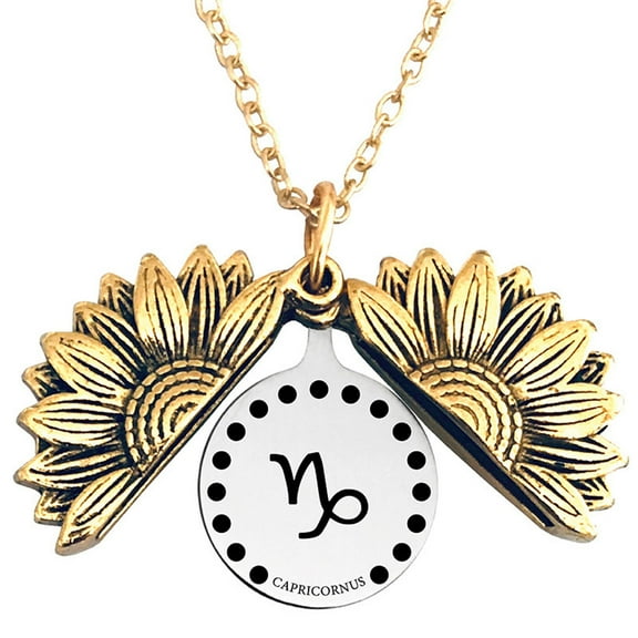 Latrodar 12 Constellation Sunflower Locket Necklace Inspirational Letter Sunflower Pendant Necklace Clavicle Chain Necklace Jewelry Women Girlfriend Multicolor