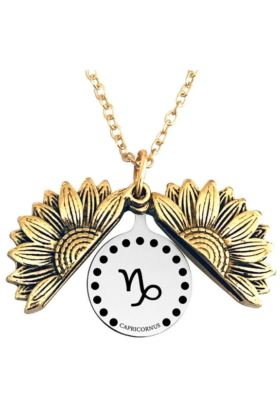12 Constellation Sunflower Locket Necklace Inspirational Letter Sunflower Pendant Necklace Clavicle Chain Necklace Jewelry Women Girlfriend Multicolor