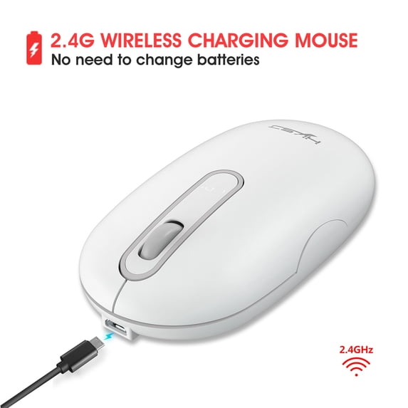 Gecau 2.4G Wireless Mouse Game USB Charge 1600DPI Gaming Mouse Mice For PC Long-Lasting White 6x3.2 Inch Home Gadgets