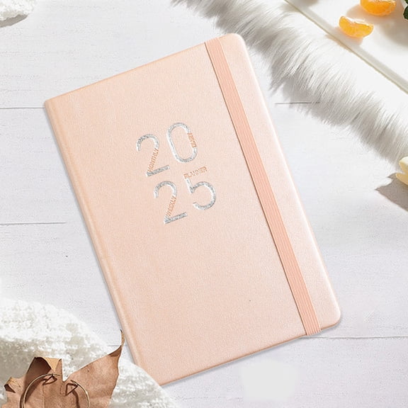 Gecau 2025 English Planner Imitation Leather Creative ency Manual Notebook Pink 8.4x6 Inch Home Essentials