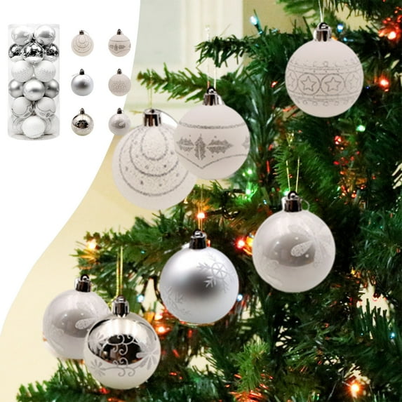 Latrodar 24 Pcs 6cm/2.36 In Shatterproof Plastic Christmas Tree Ornaments, Christmas Ball Baubles For Xmas Trees Wedding Party And Home Decor Silver Art&Craf