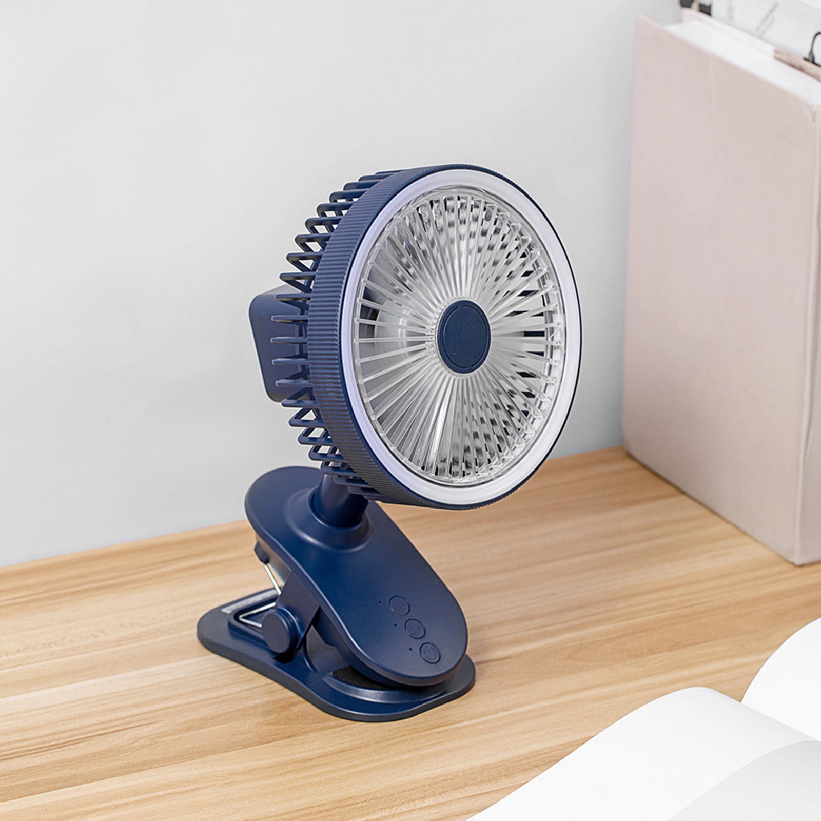 Gecau 2400mAh Rechargeable Clip On Fan With, 3 Speeds Portable Desk Fan For Treadmill, Cart, Bed, Car Seat, Baby Stroller Blue Novelty