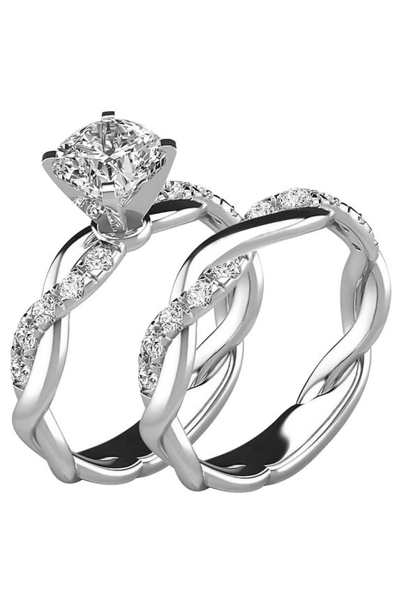 2PC Bridal Zircon Diamond Elegant Engagement Wedding Set Silver up to 30% Off