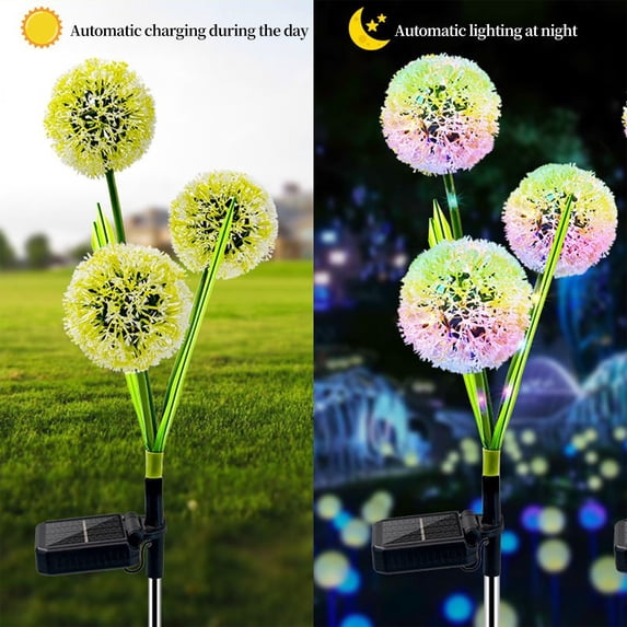 Gecau 2PC Solar Powered Dand-elion Solar LED Lights Affordable&High-Quality ration Illuminations Green Home Stuff