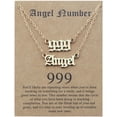thumbnail image 1 of Latrodar 2pcs Old English Angel & Number Necklace Numerology Jewelry For Women Plated Stainless Steel Gold, 1 of 1