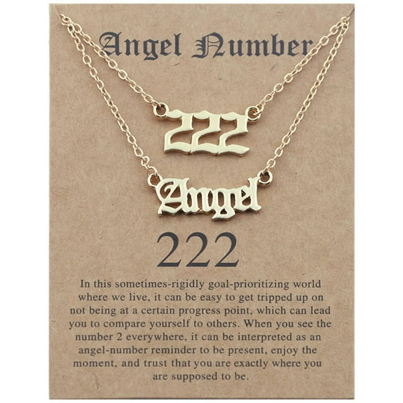 Latrodar 2pcs Old English Angel & Number Necklace Numerology Jewelry For Women Plated Stainless Steel Gold up to 30% Off