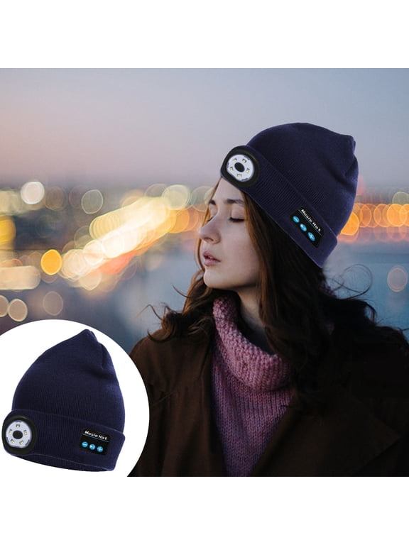 3 In 1 Wireless Bluetooth Headphone Led Thermal Lamp Cap Outdoor Night Run Lighting Red Blue Flashing Bluetooth Cap Eco-Friendly Material Dark Blue 7.8x