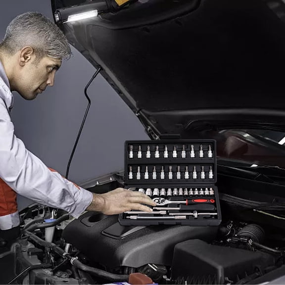 Latrodar 46-piece Socket Wrench Set Car Motorcycle Auto Sturdy Tool Combination Set Black Home Decor