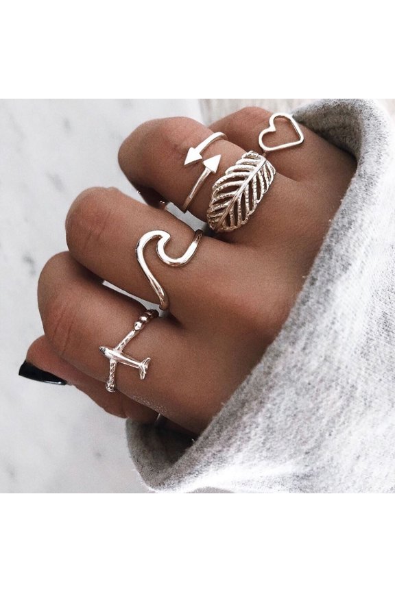 5PC Ladies Vintage Stack Above Knuckle Combination Set As shown up to 50% Off