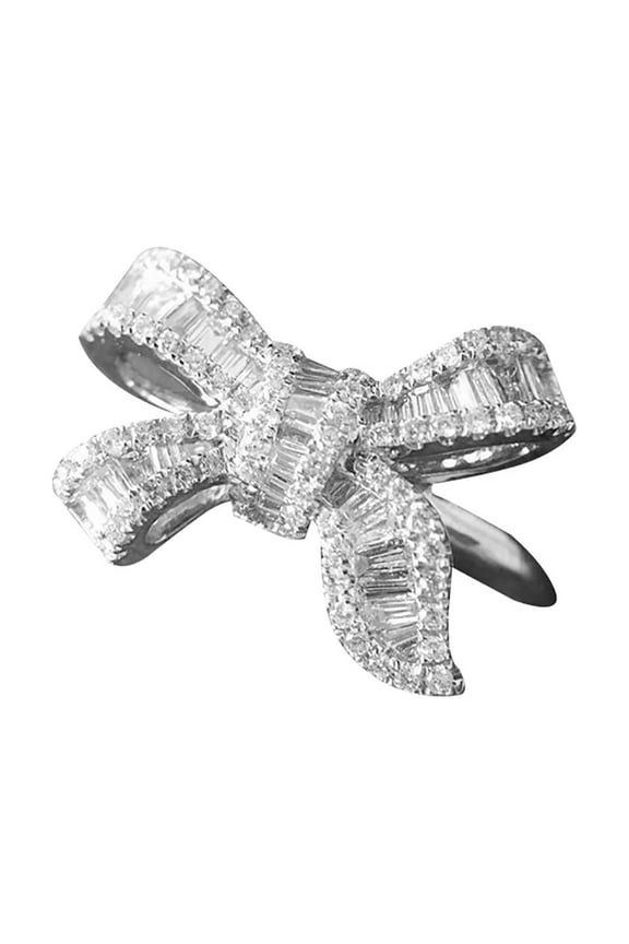 925 Ring Bow Style Ladies White Gemstone Wedding Ring 6-11 White