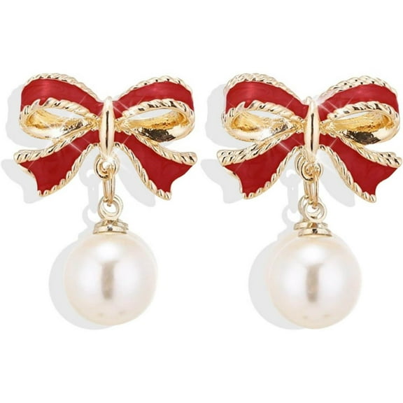 Latrodar 925 Silvery Pearl Drop Earrings For Women Trendy Gold Dangle Earrings AAA+ Quality Wedding Earrings Jewelry For Brides Red