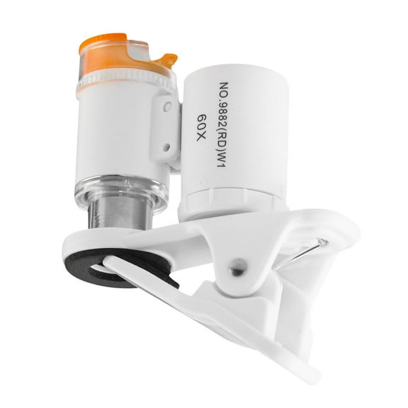 Latrodar 9882W 60X Universal Mobile Phone LED Microscope Magnifier With Clip Safety Guaranteed White 4x2.4 Inch Home Essentials