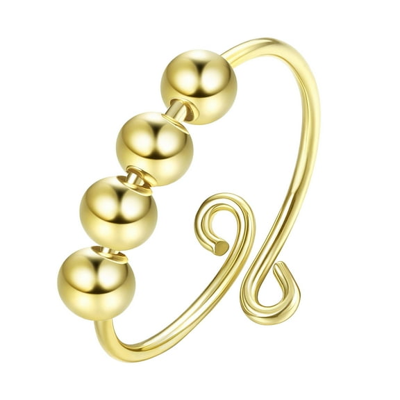 Latrodar Anxiety Fidget Women Spinning Rings With Beads Stress Relief Spinning Gold