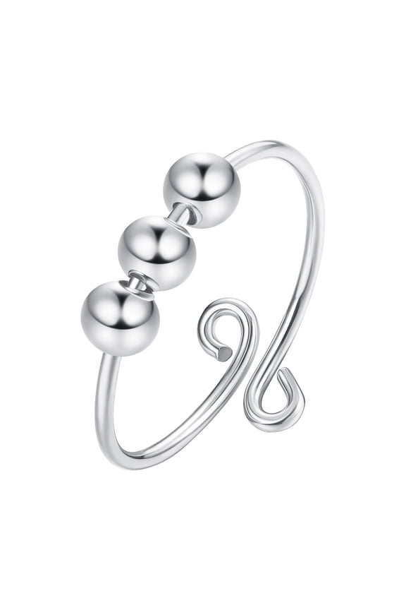 Anxiety Fidget Women Spinning Rings With Beads Stress Relief Spinning Silver