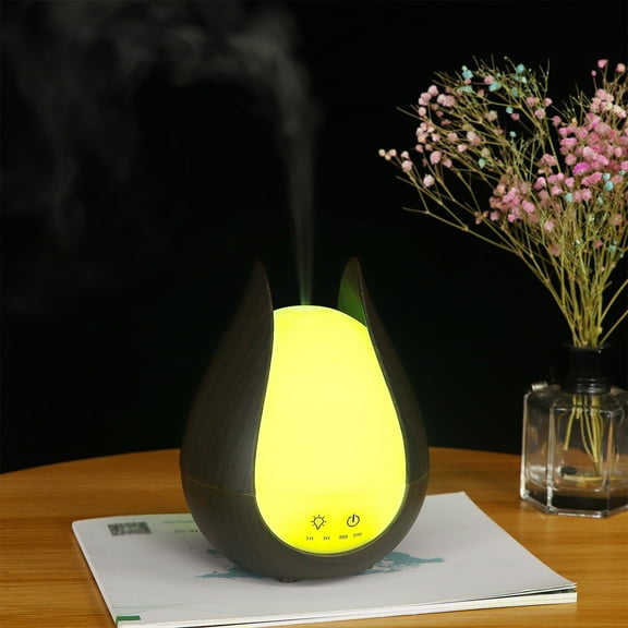 Gecau Aromatherapy Oil Diffuser Humidifier 300ml High Mist Output For Large Room Home Waterless 7 Color LED Lights Cool Mist Humidifier Diffuse Brown Safe