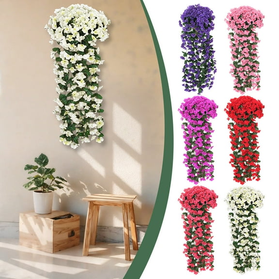 Latrodar Artificial Hanging Flowers Pink Front Door Silk Plastic Flowers Indoor Wall Living Room Fake String Garland Doorway Hanging Plant Dining Room Fade Resistant Bouquet Spring Summer Flowers