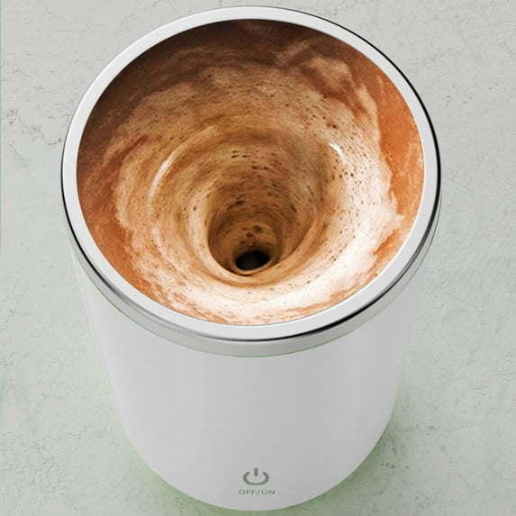 Latrodar Automatic Magnetic Stirring Coffee Mug, Rotating Home Office Travel Mixing Cup Funny Stainless Steel Self Mixing Coffee Tumbler White Upgraded