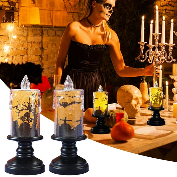 Latrodar Battery Operated Candles Halloween Mantel Decor Halloween Candles Black High Foot Candle Flameless Candles LED Candle Fake Candles B